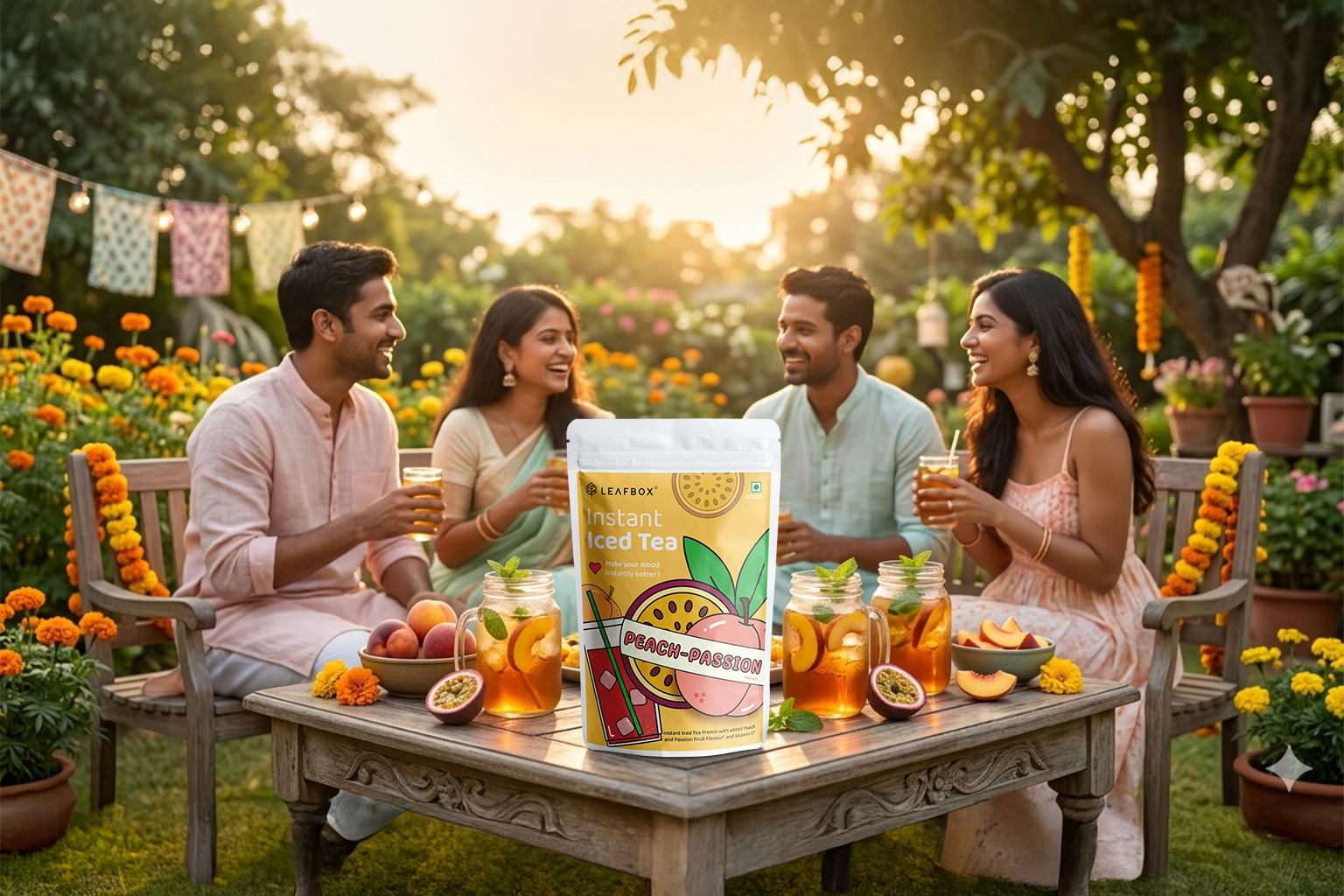 Peach Iced Teas mocktail for a summer garden party.